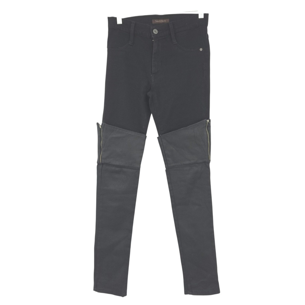 James Jeans Dietrich Skinny Moto Pants Womens 25 Black Zipper Knee Detail USA